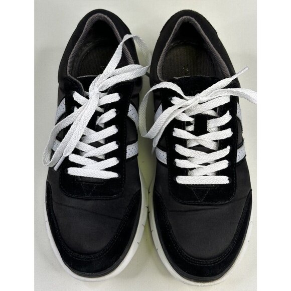 Vionic Nana Walking Shoes Sneakers Women’s 6 Black White Satin Suede Lace up - Picture 2 of 10
